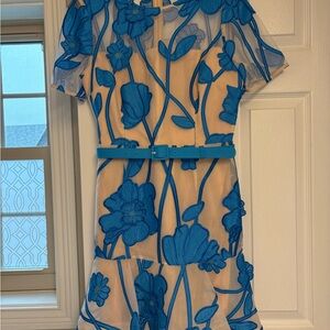 Milly Blue Floral Dress with Sheer Overlay